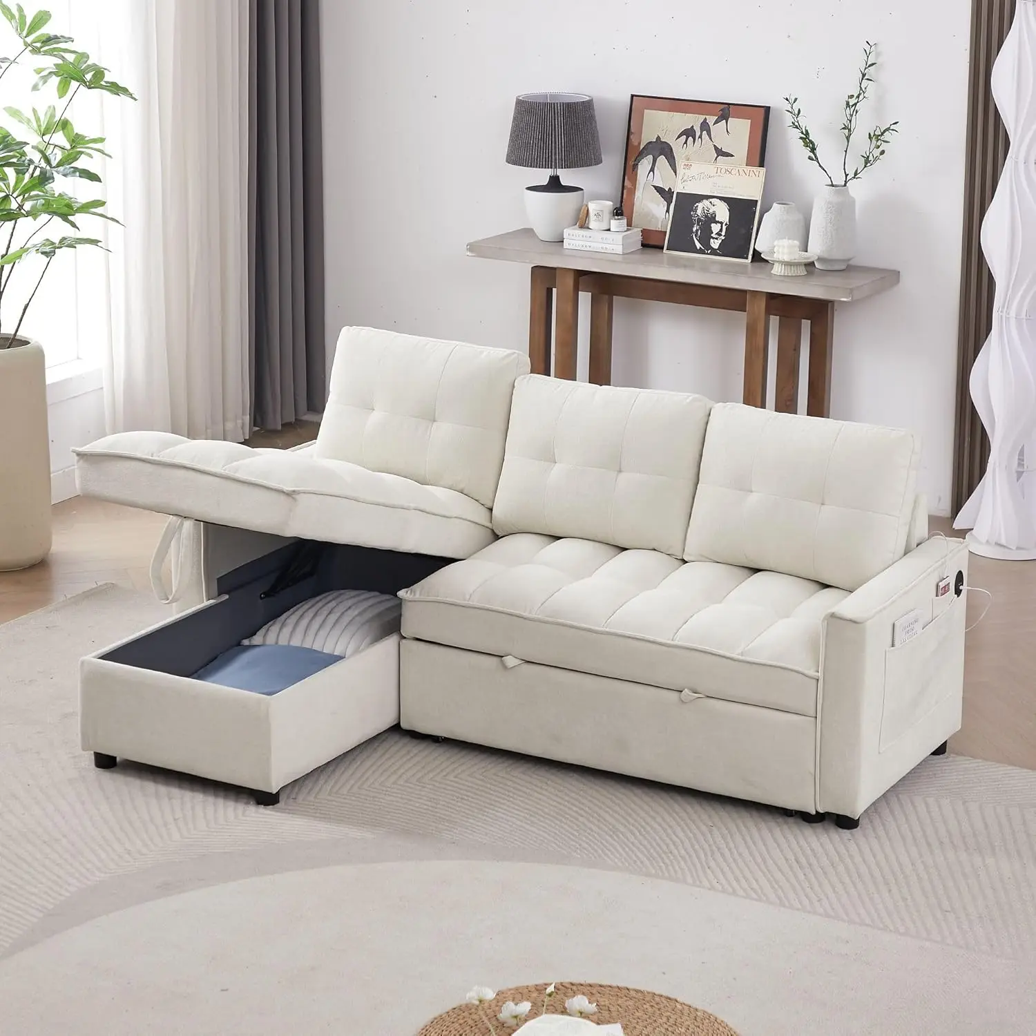 Reversible Sectional Sleeper Sofa - Pull Out Sofa Bed Couch with USB and Tape-c Charging Ports L-Shape Sleeper, Customized
