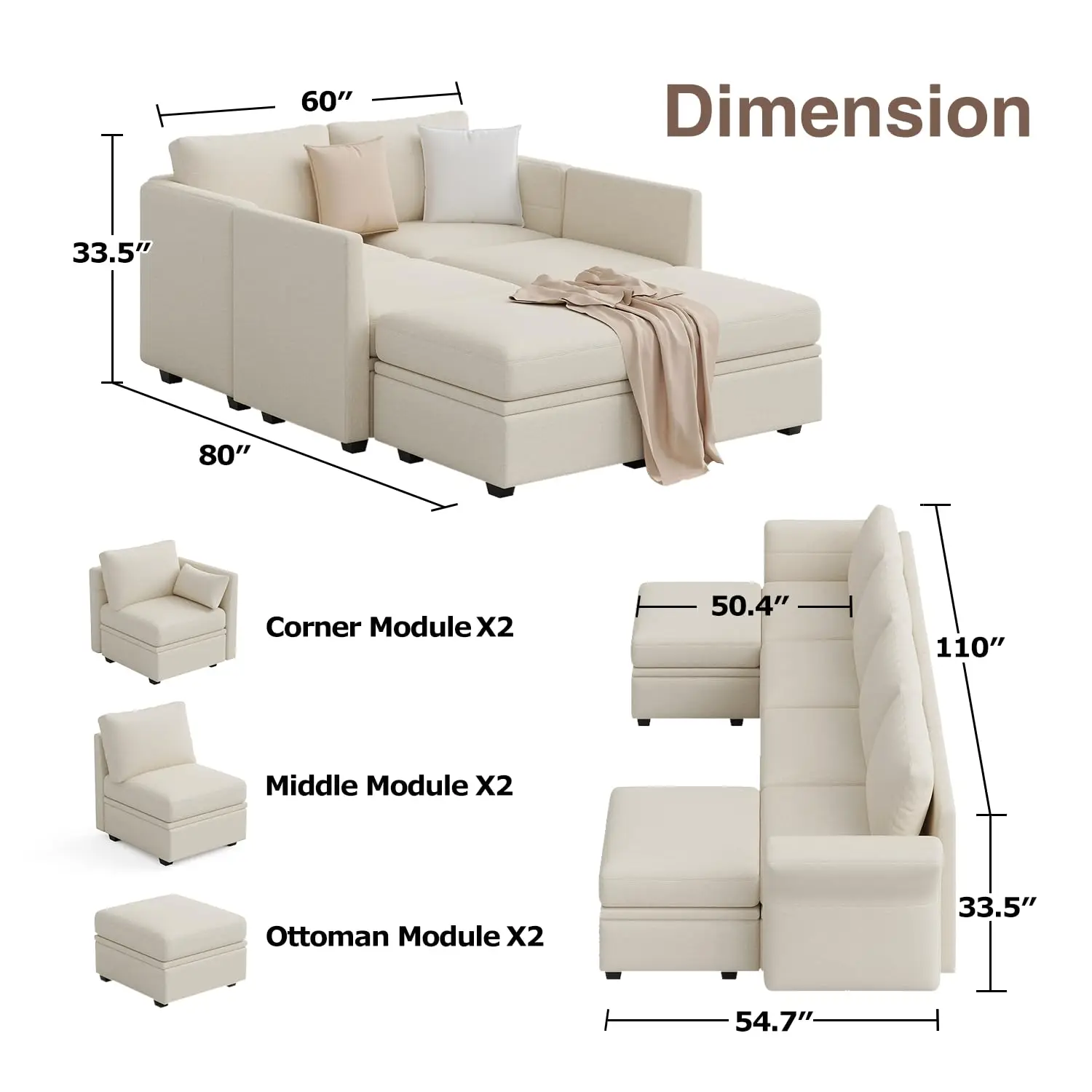 Modular Sectional Sofa with Storage, U Shaped Sectional Couch for Living Room, Convertible Modular Sofa Couch with, Customized - Image 2