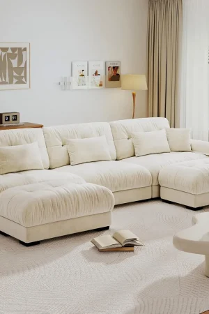 Cloud Couch 130'' U Shaped Modular Sectional Sofa with Ottoman Modern Velvet Deep Seat Oversized Customized Comfortable Home