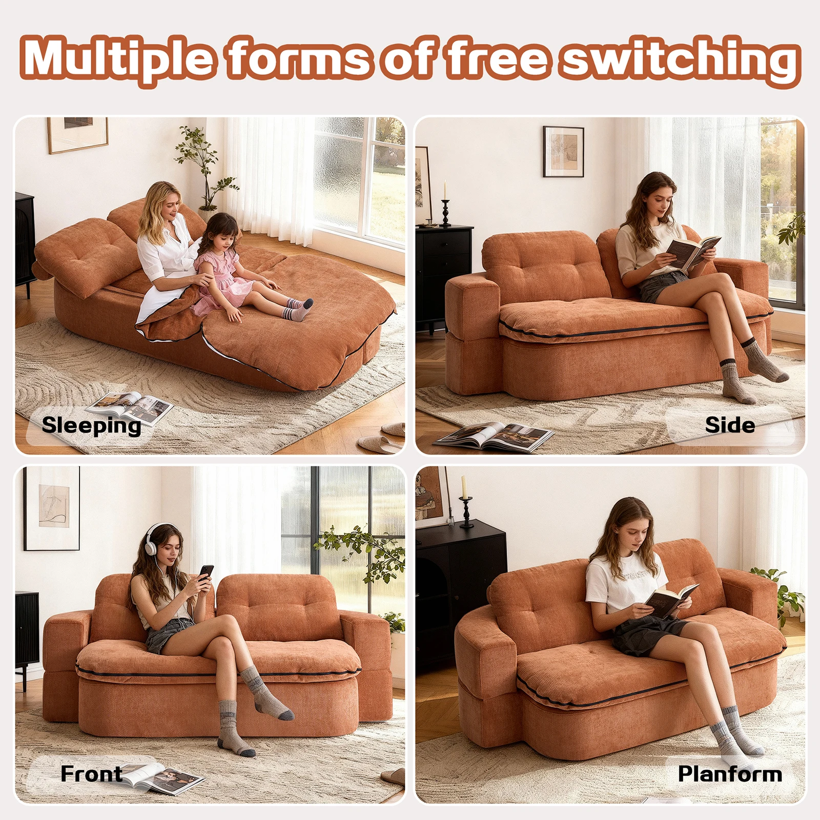 79" Boneless Loveseat, Convertible Folding Sofa Bed Full Size with Pillows, Fold Out Couch,for Living Room, Small Spaces - Image 4