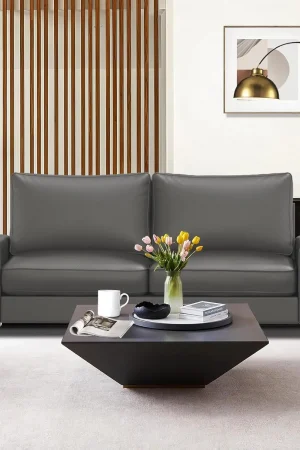 mid Century Modern Faux Leather Sofa Loveseat with Wide Arms And Side Pockets Solid Wooden Frame for Comfortable Seating Customi