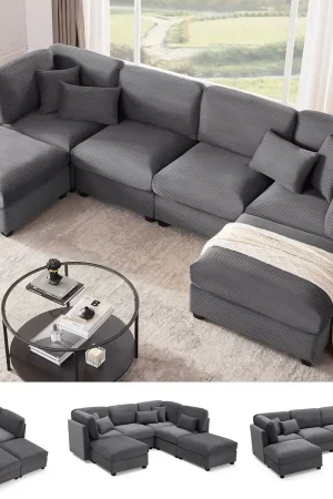 125 Inch Oversized Corduroy Modular Sectional Sofa, U Shaped Modular Couch with Storage, 6 Seat Convertible Corduroy Customized