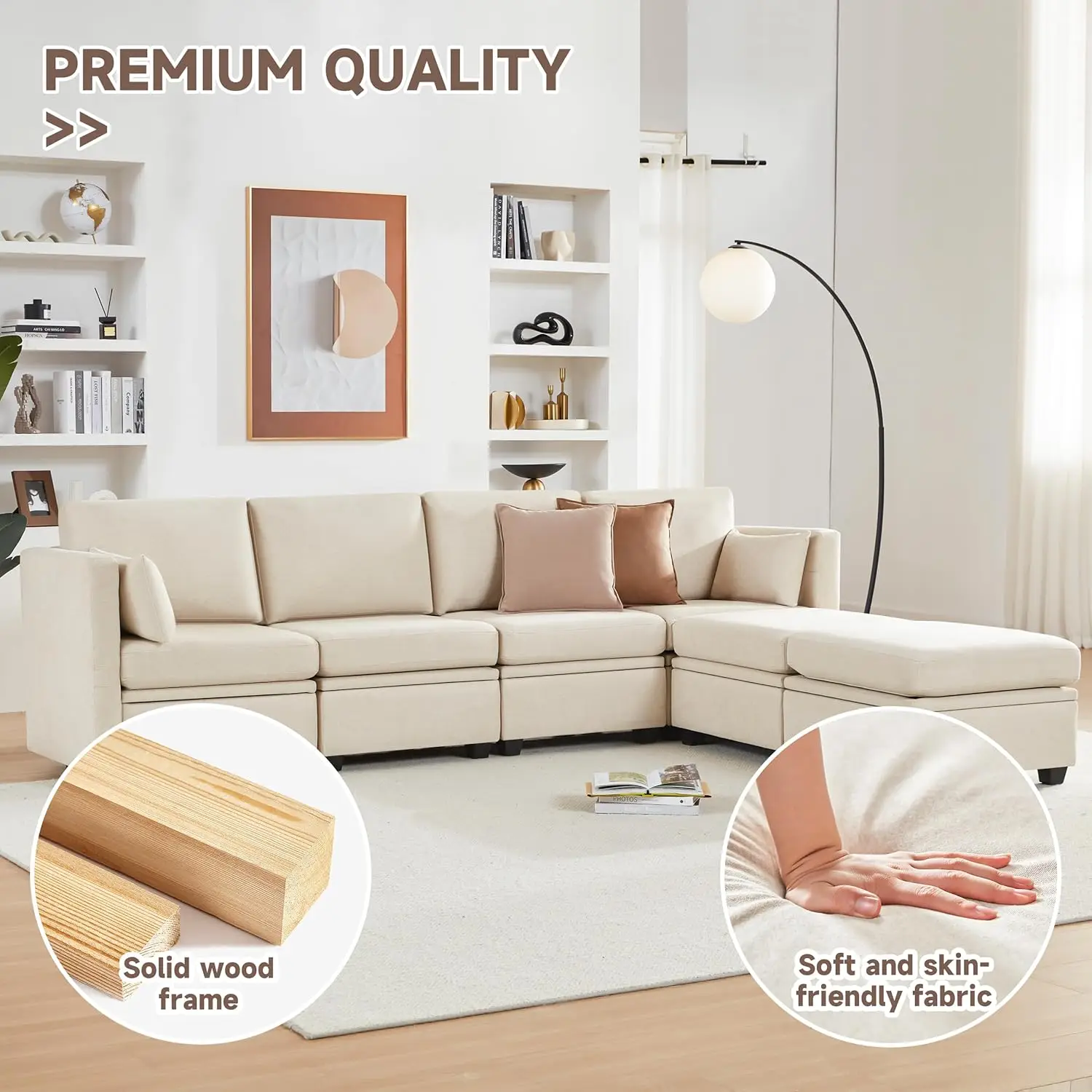 Modular Sectional Sofa with Storage, U Shaped Sectional Couch for Living Room, Convertible Modular Sofa Couch with, Customized - Image 5