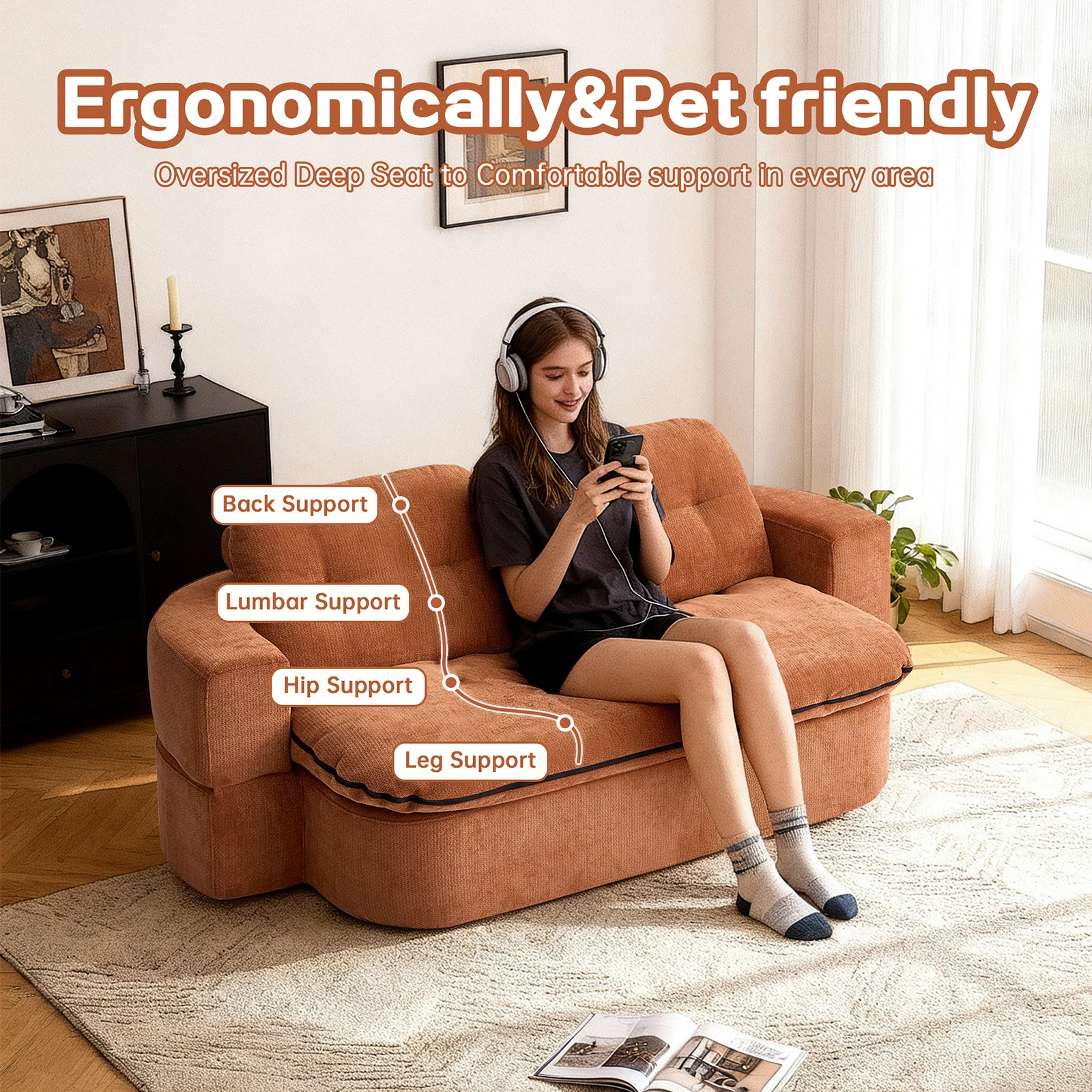 79" Boneless Loveseat, Convertible Folding Sofa Bed Full Size with Pillows, Fold Out Couch,for Living Room, Small Spaces - Image 5