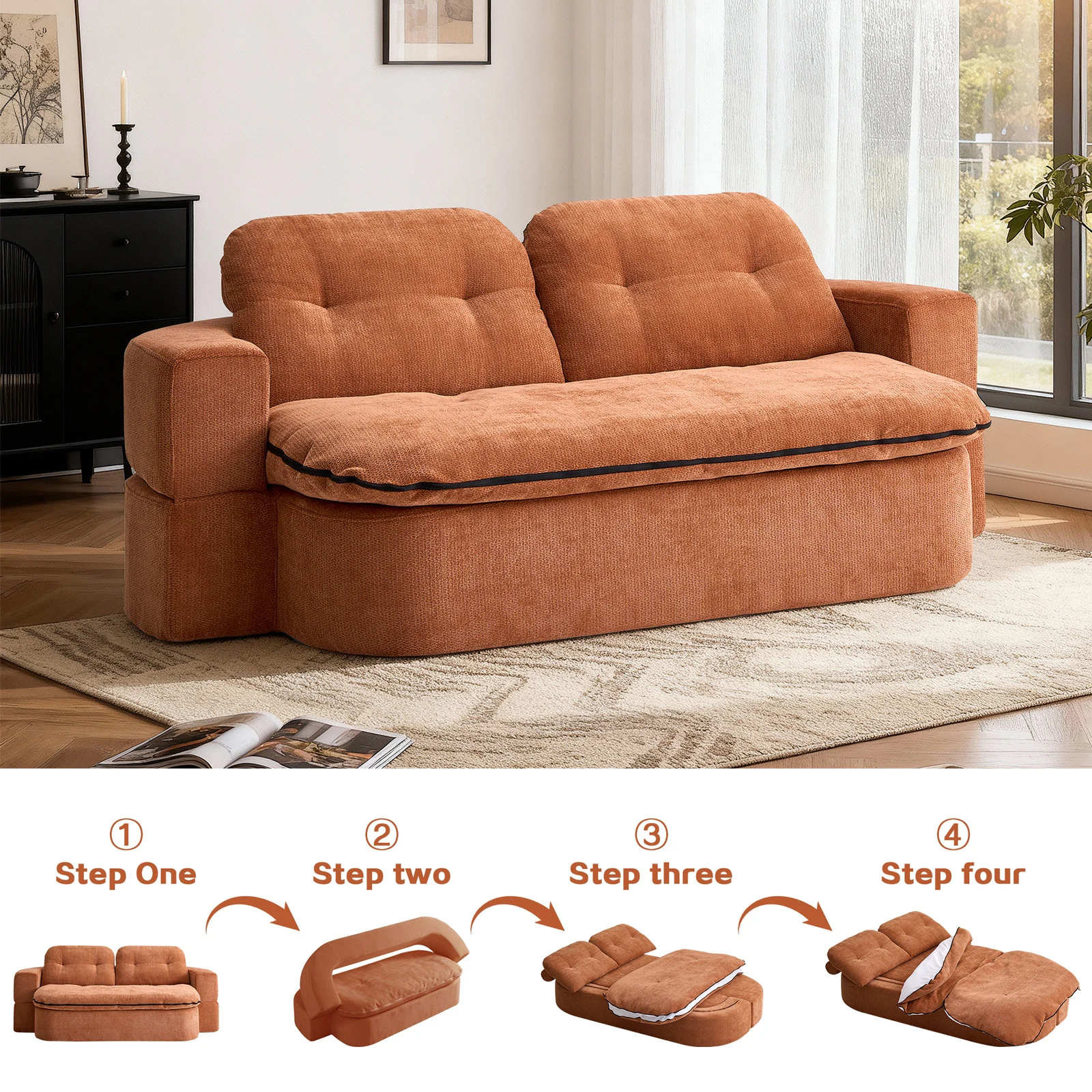 79" Boneless Loveseat, Convertible Folding Sofa Bed Full Size with Pillows, Fold Out Couch,for Living Room, Small Spaces - Image 2